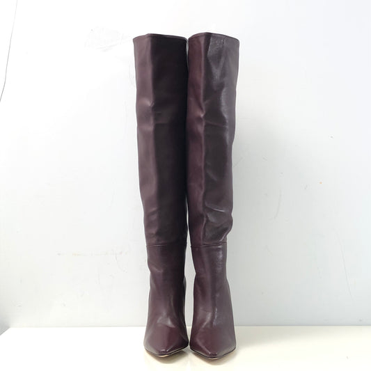 Wandler Deep Red Leather Pointed Toe Knee-High Heeled Boots Size 36.5