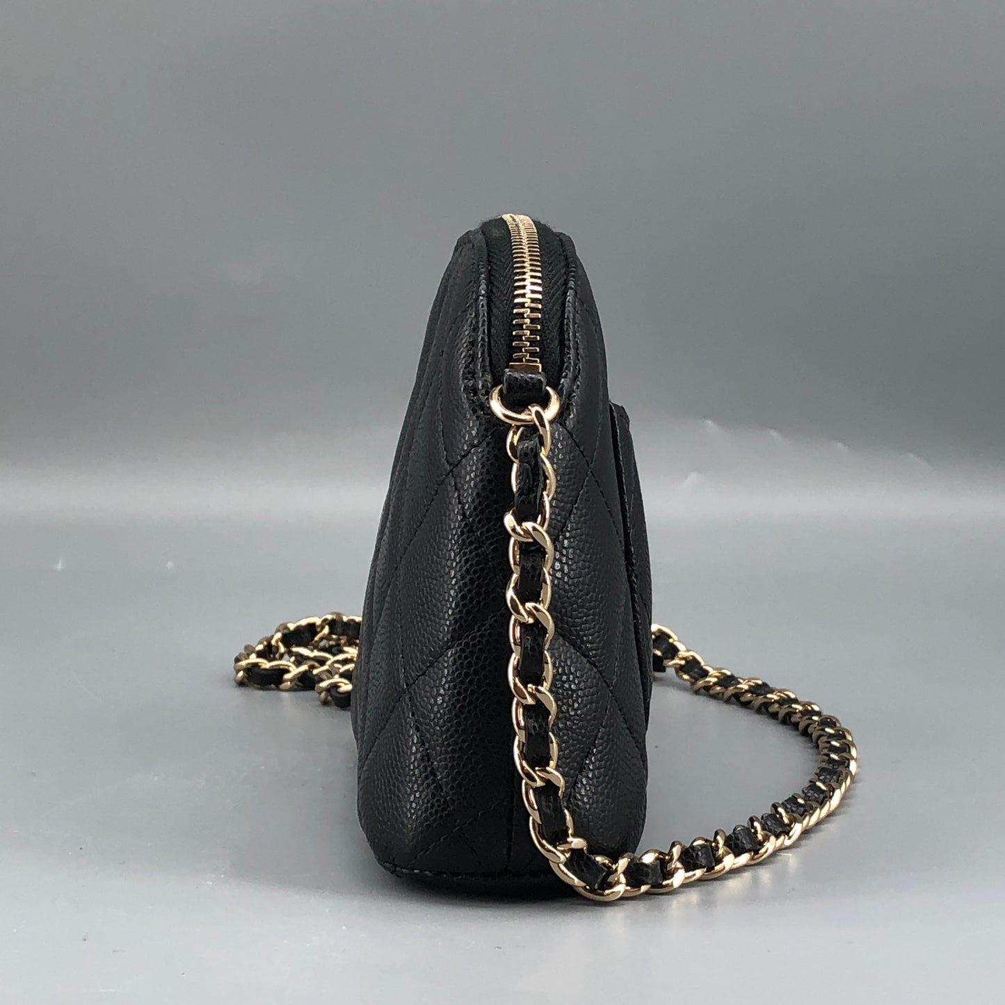 Chanel Black Caviar Quilted Mini Dome Chain Crossbody Bag