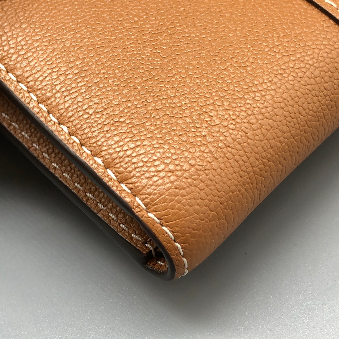 Delvaux Tan Grained Leather Compact Wallet