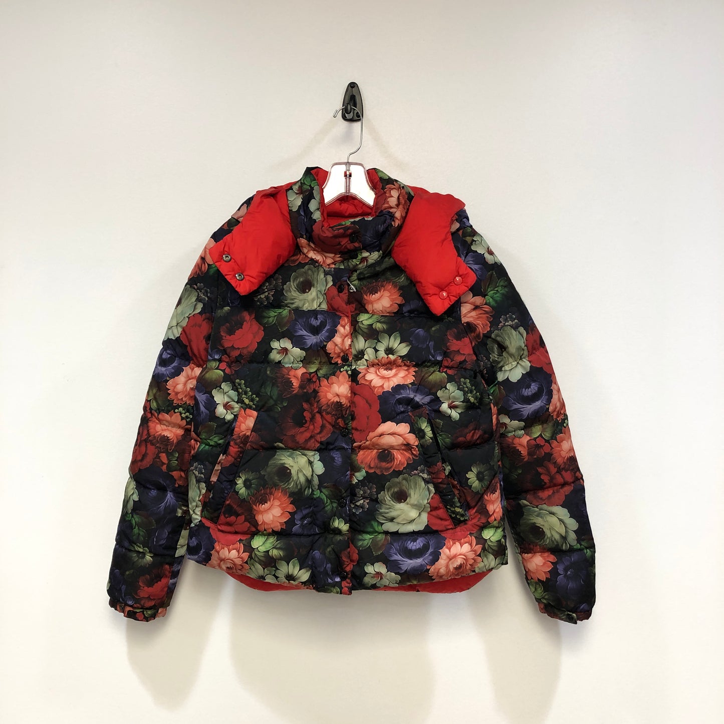 Moncler Floral Print Red Trim Hooded Down Jacket Size 1