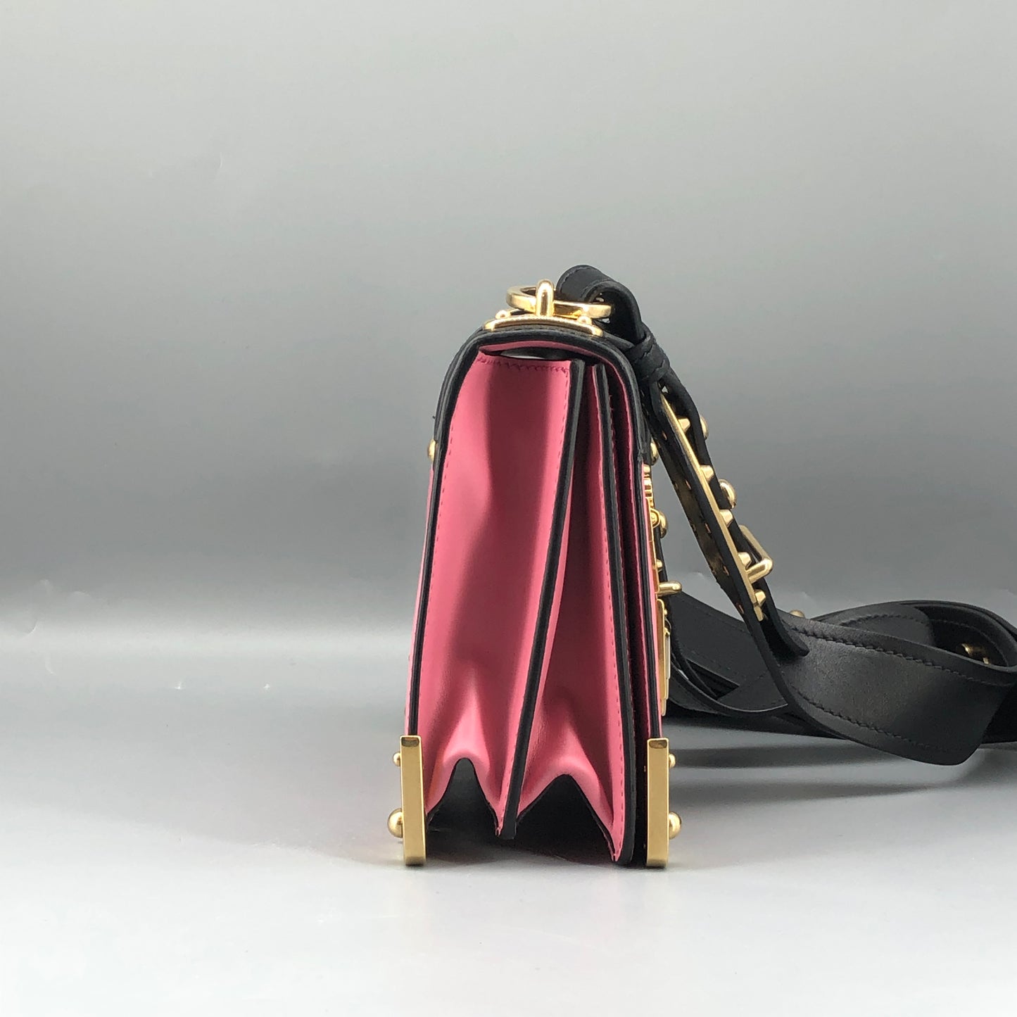 Prada Cahier Studded Leather Crossbody Shoulder Bag Pink Black