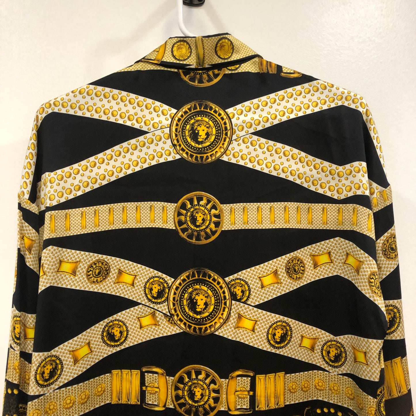 Versus Baroque Gold Belt Print Long Sleeve Shirt Size 40 Black/Gold