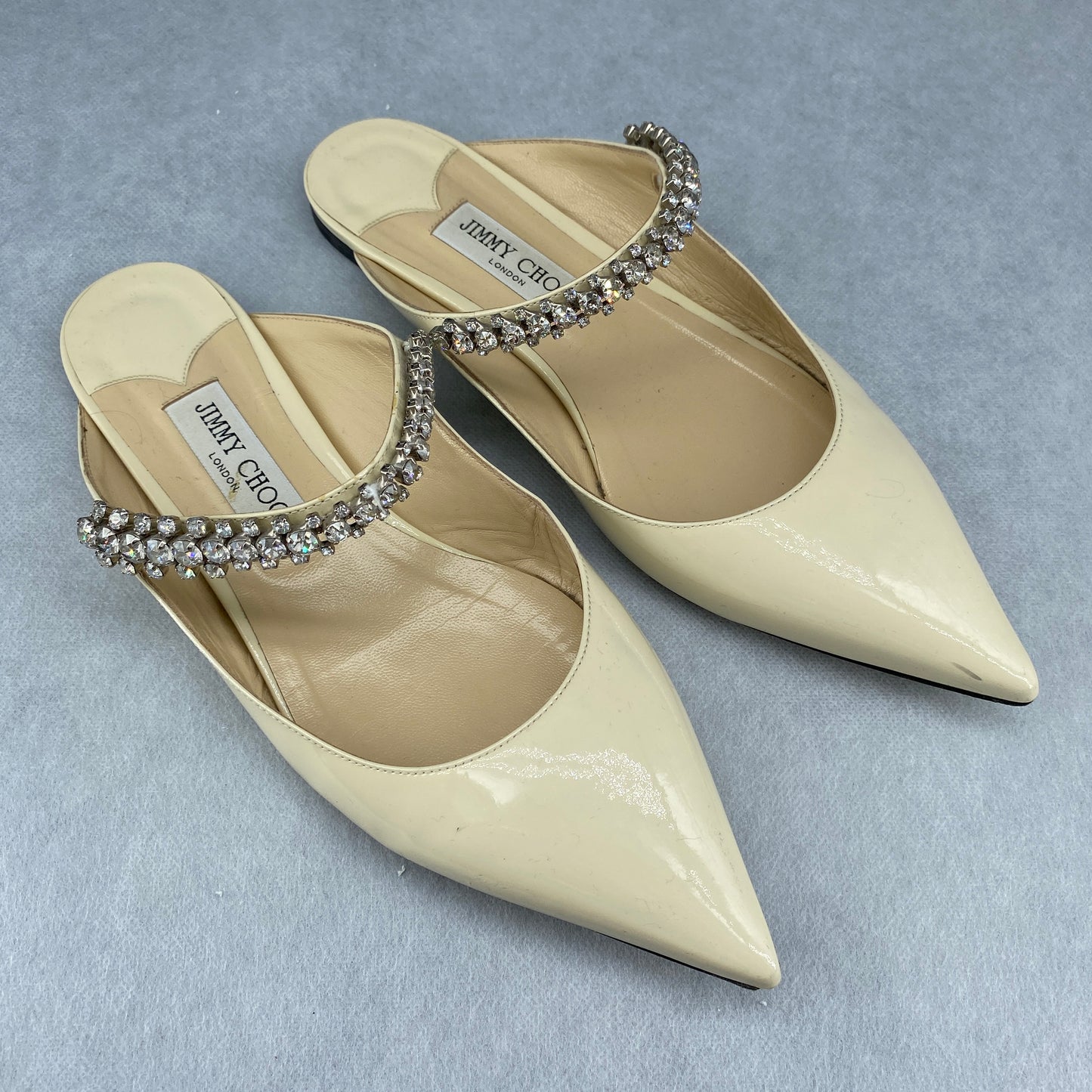 Jimmy Choo Women's Crystal Strap Patent Mules Size 41 Cream