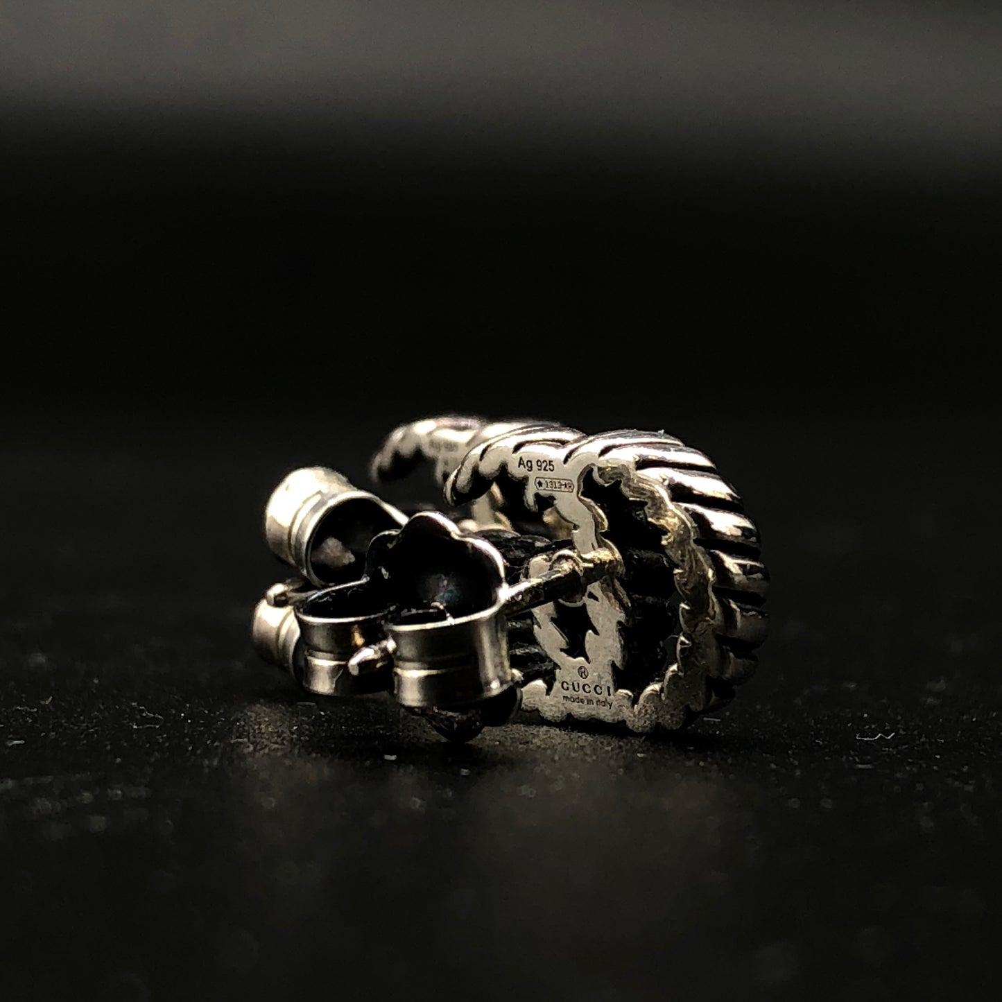 Gucci GG Logo 925 Silver Stud Earrings