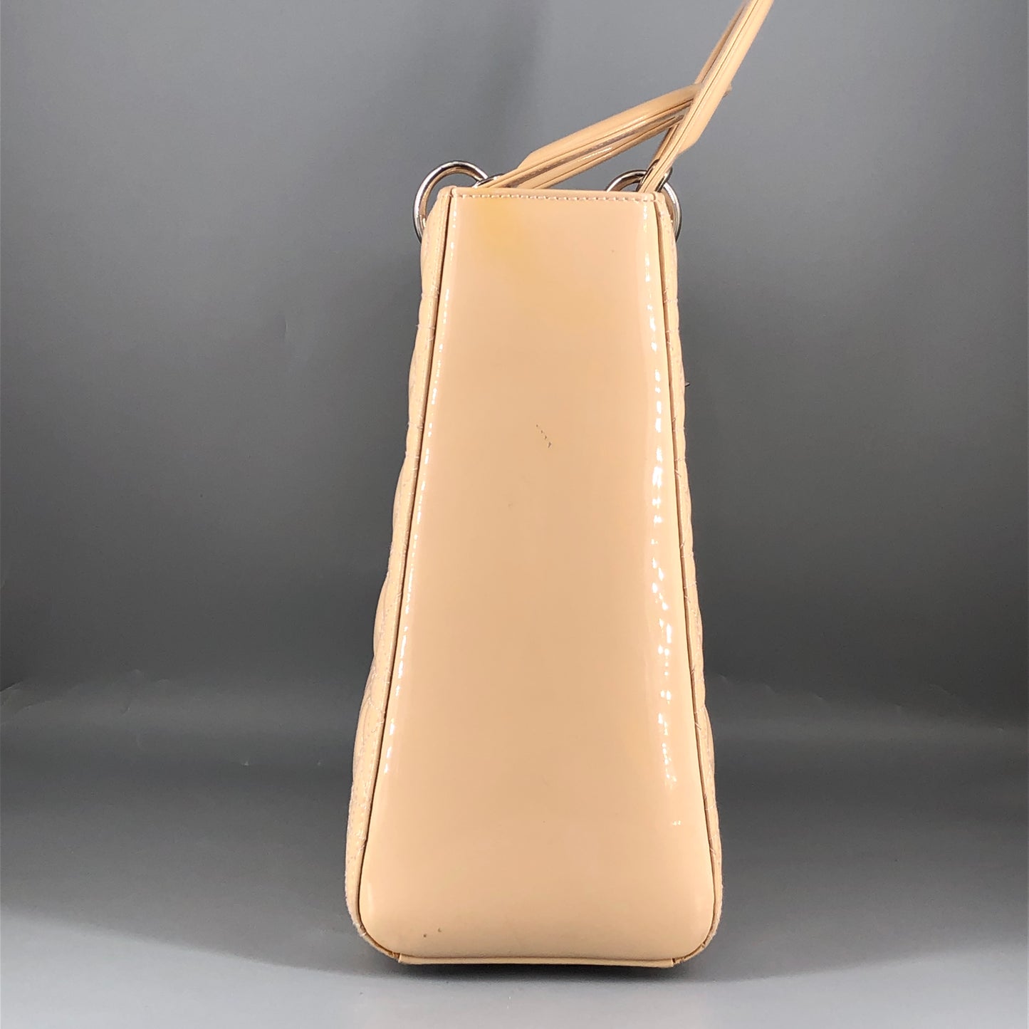 Christian Dior Lady Dior Large Cannage Patent Leather Handbag Nude