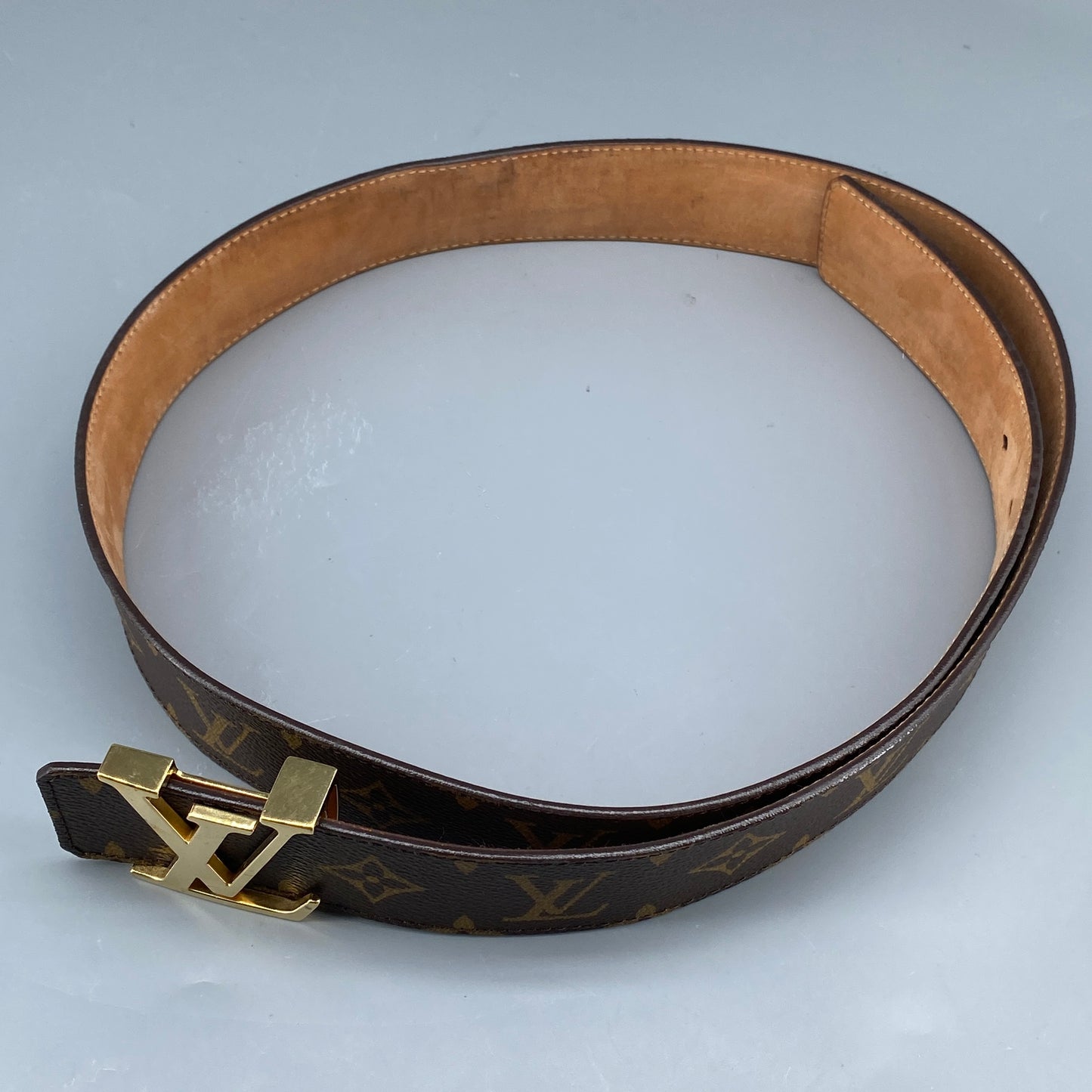 Louis Vuitton Monogram Canvas LV Initial Gold Buckle Belt 95cm