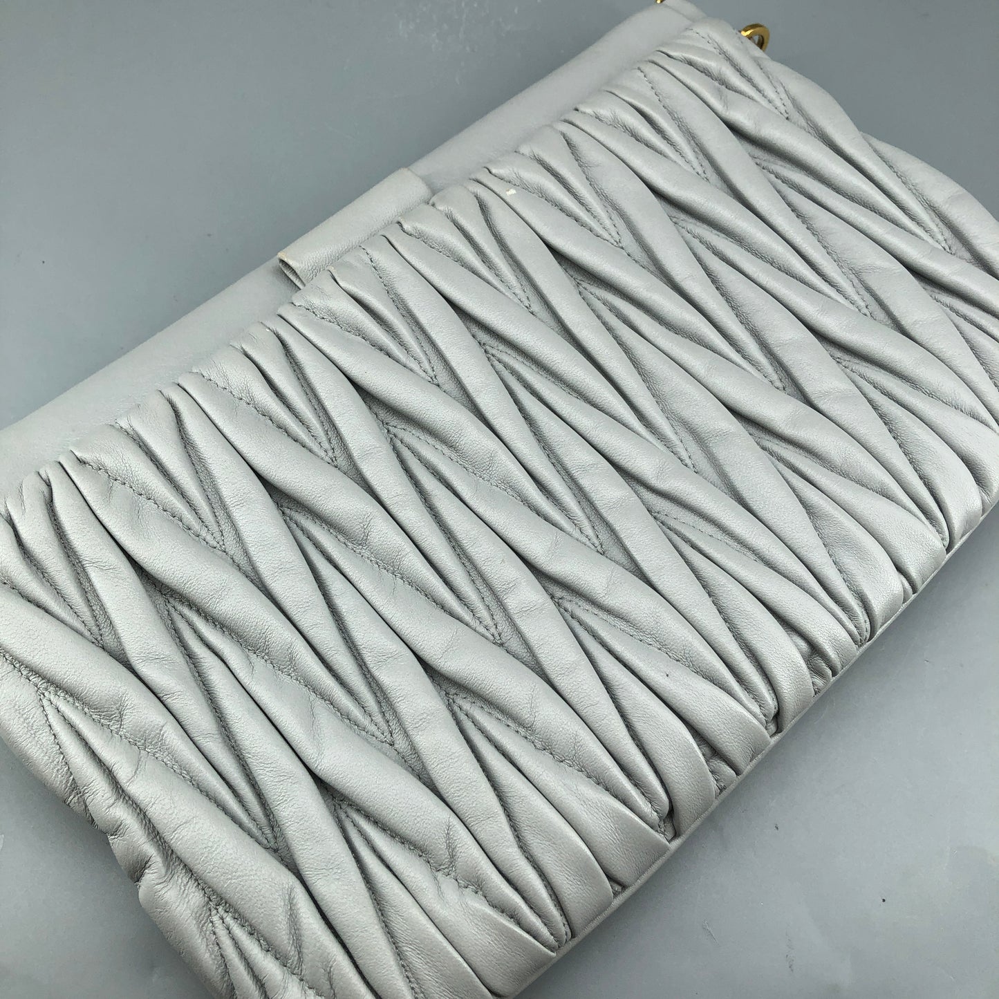 Miu Miu Grey Matelasse Leather Chain Clutch Shoulder Bag