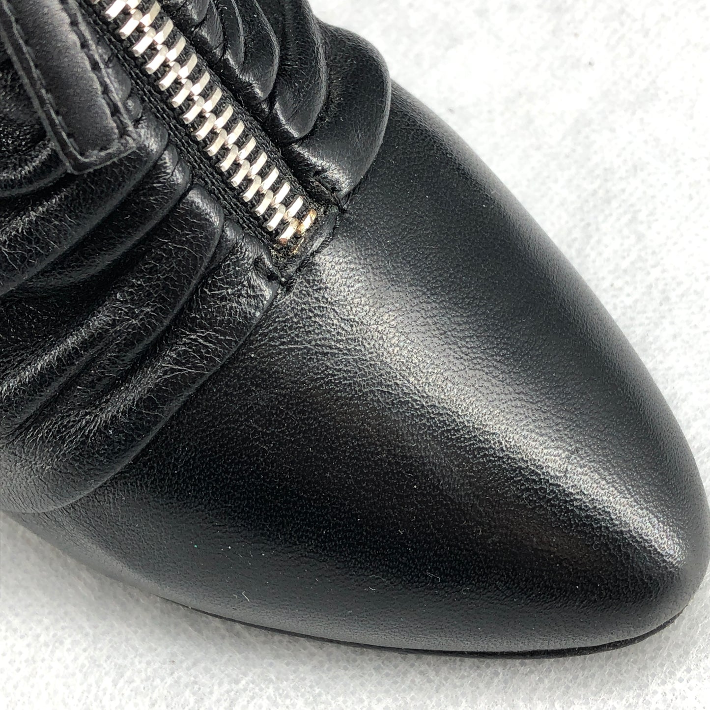 Giuseppe Zanotti Black Ruched Leather Front Zip Pointed Stiletto Pumps 36