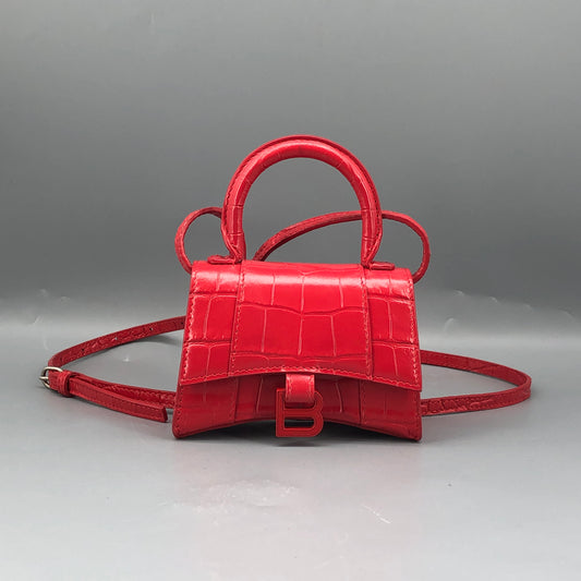Balenciaga Red Croc Embossed Nano Hourglass Top Handle Bag