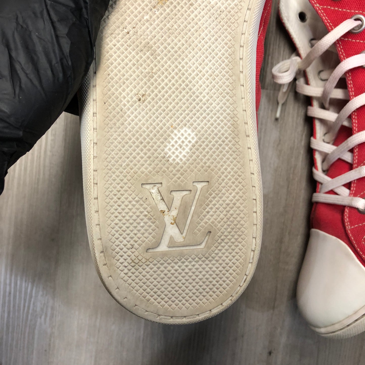 Louis Vuitton Men's Red & White High-Top Sneakers Size 9.5