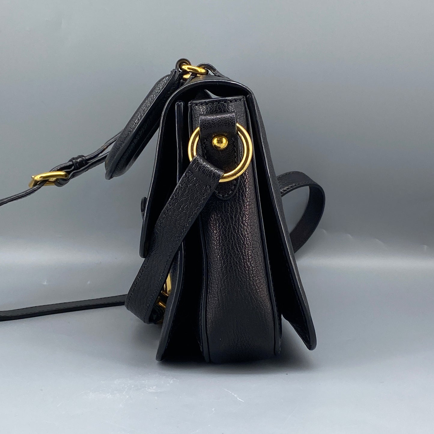 Miu Miu Black Leather Metal Lock Flap Crossbody Bag