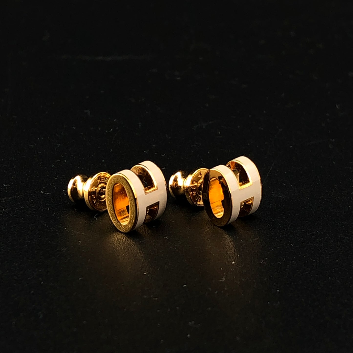 Hermes Etoupe H Enamel Stud Earrings