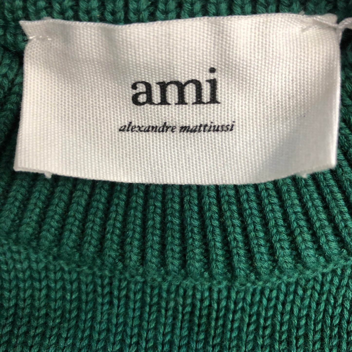 Ami Paris Dark Green Red Heart Logo Knit Sweater Size S