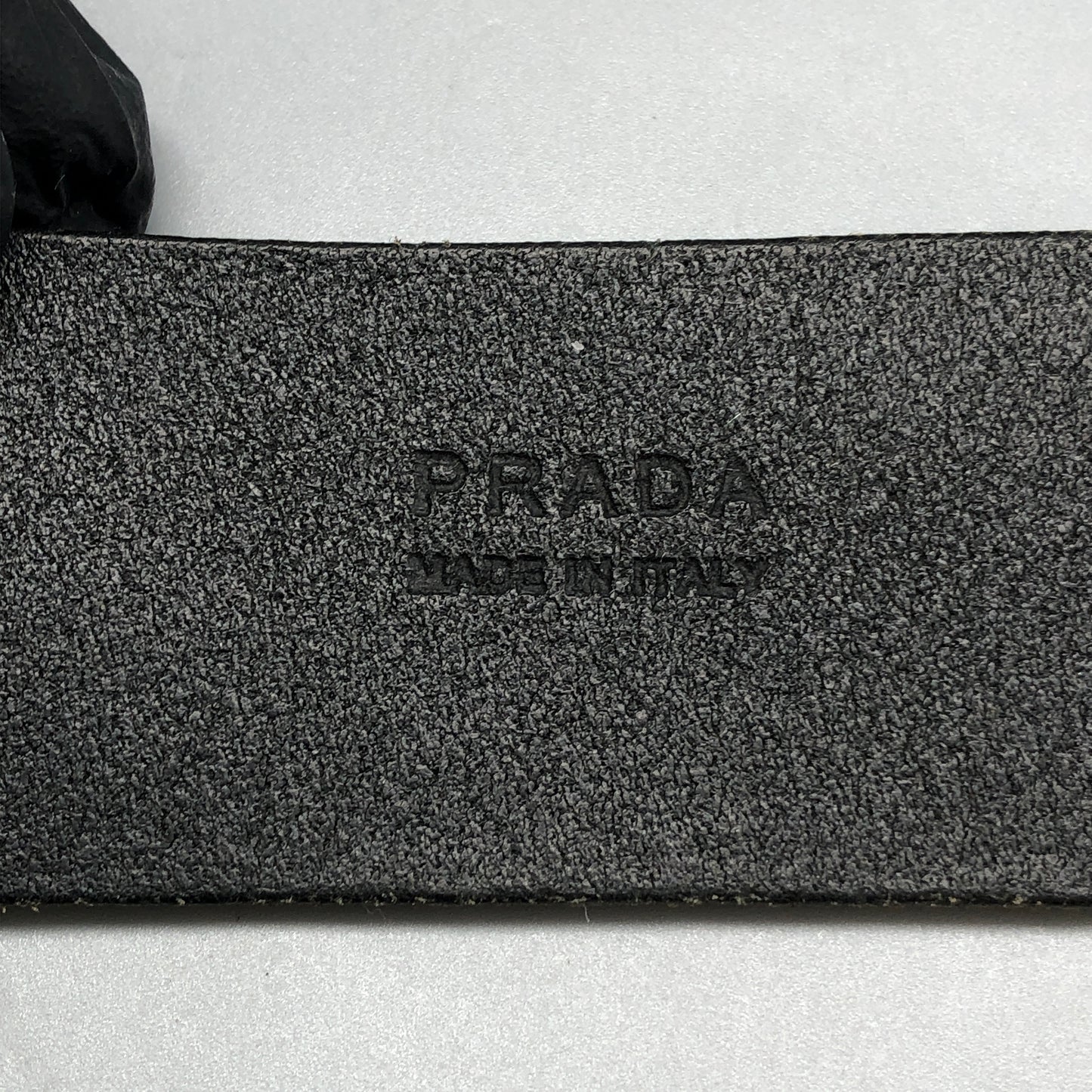 Prada Black Leather Oval Logo Buckle Belt 90cm