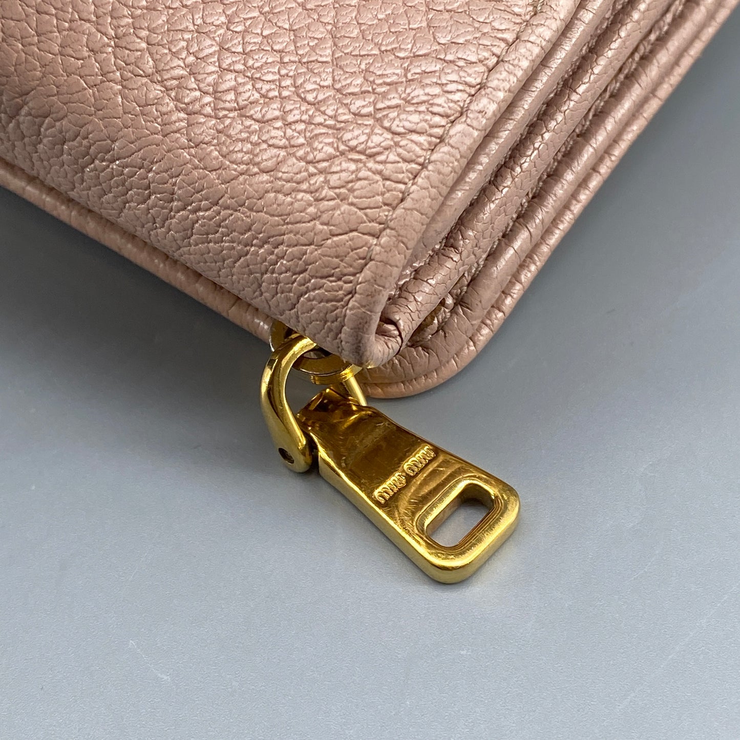 Miu Miu Blush Pink Pebbled Leather Tri-Fold Wallet