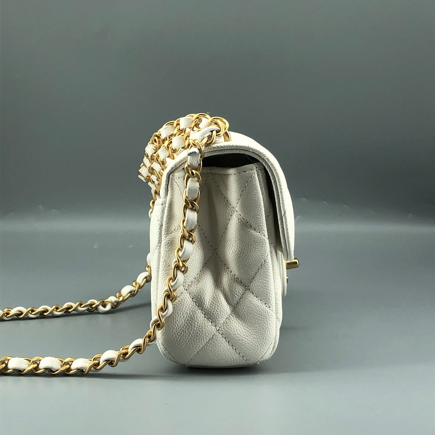 Chanel Mini Quilted Caviar Leather Flap Bag with Chain Top Handle