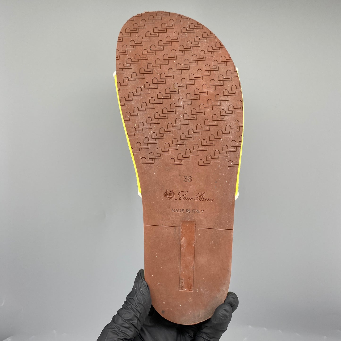 Loro Piana Women's Yellow Suede Double Strap Open Toe Slide Sandals Size 38
