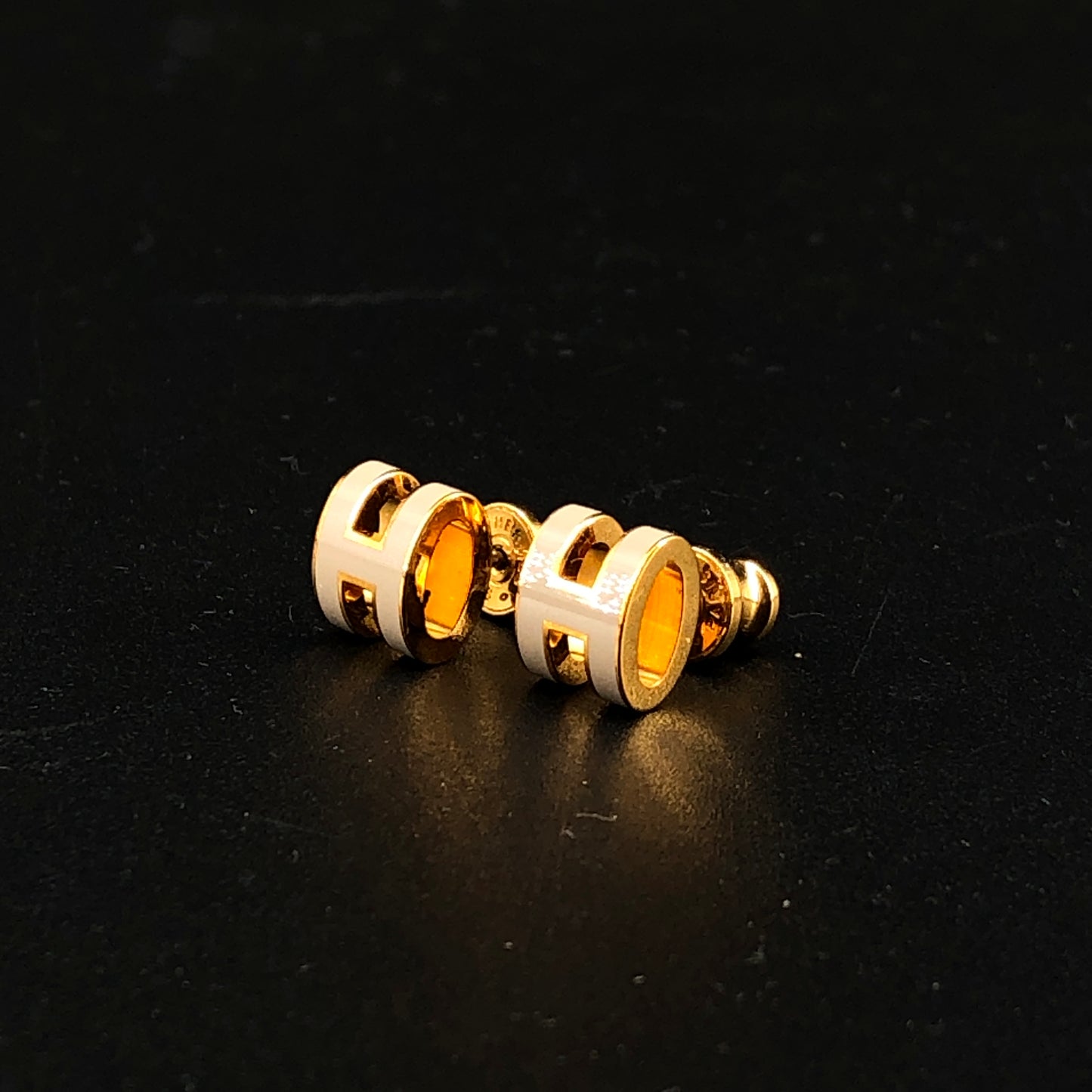 Hermes Etoupe H Enamel Stud Earrings