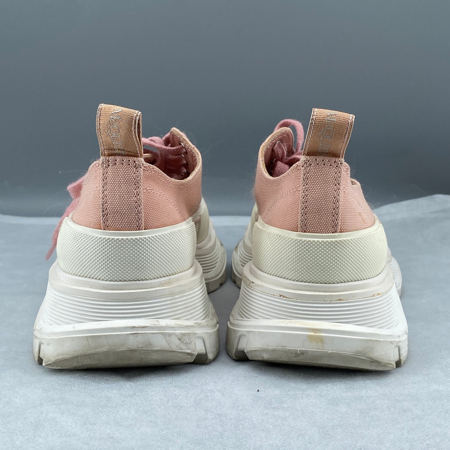 Alexander McQueen Women's  Pink Canvas Multi-Layer Platform Lace-Up Sneakers Size 37