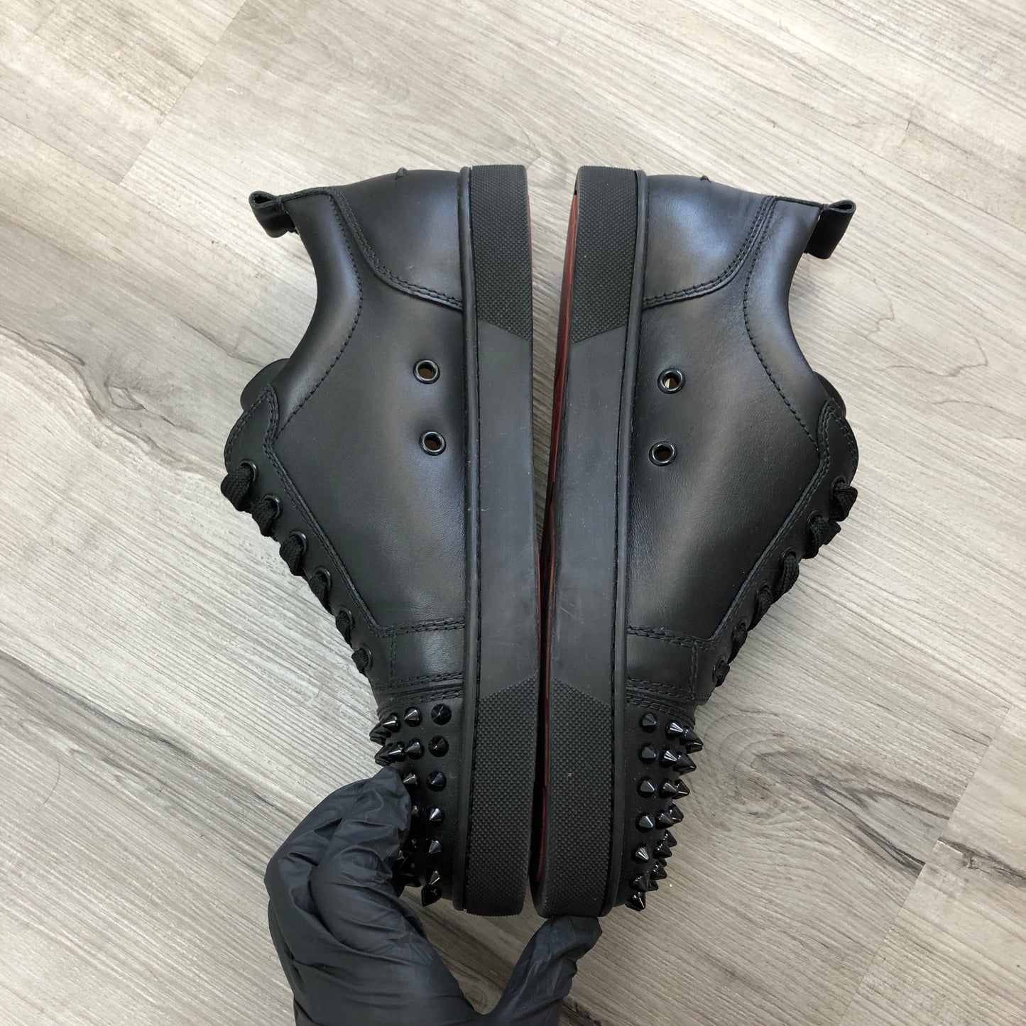 Christian Louboutin Men's Black Leather Louis Spikes Sneakers shoes 40.5