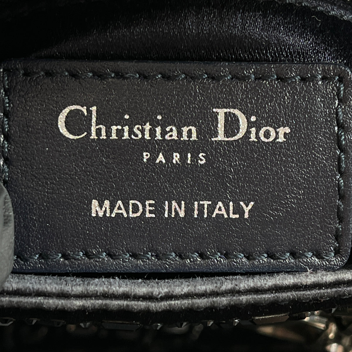 Christian Dior Navy Blue Satin Beaded Lady Dior Handbag