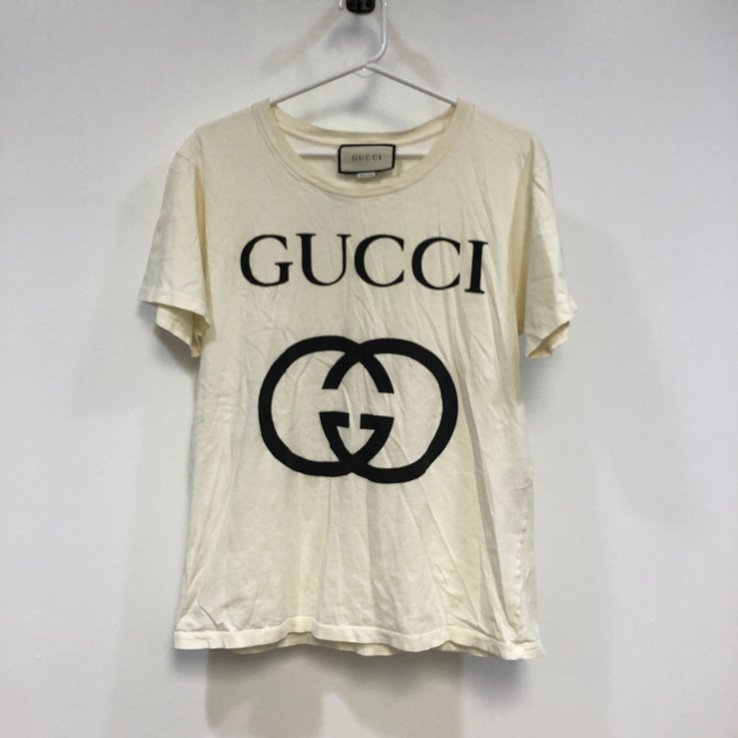 Gucci Cream/Black Interlocking G Logo T-Shirt Size S