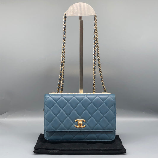 Chanel Muted Teal Blue Quilted Leather Flap Bag