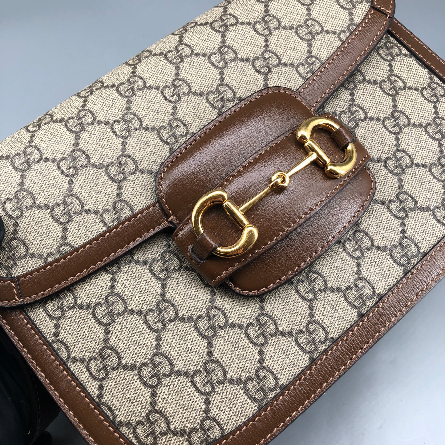 Gucci 1955 Horsebit GG Canvas Crossbody Bag Beige Caramel