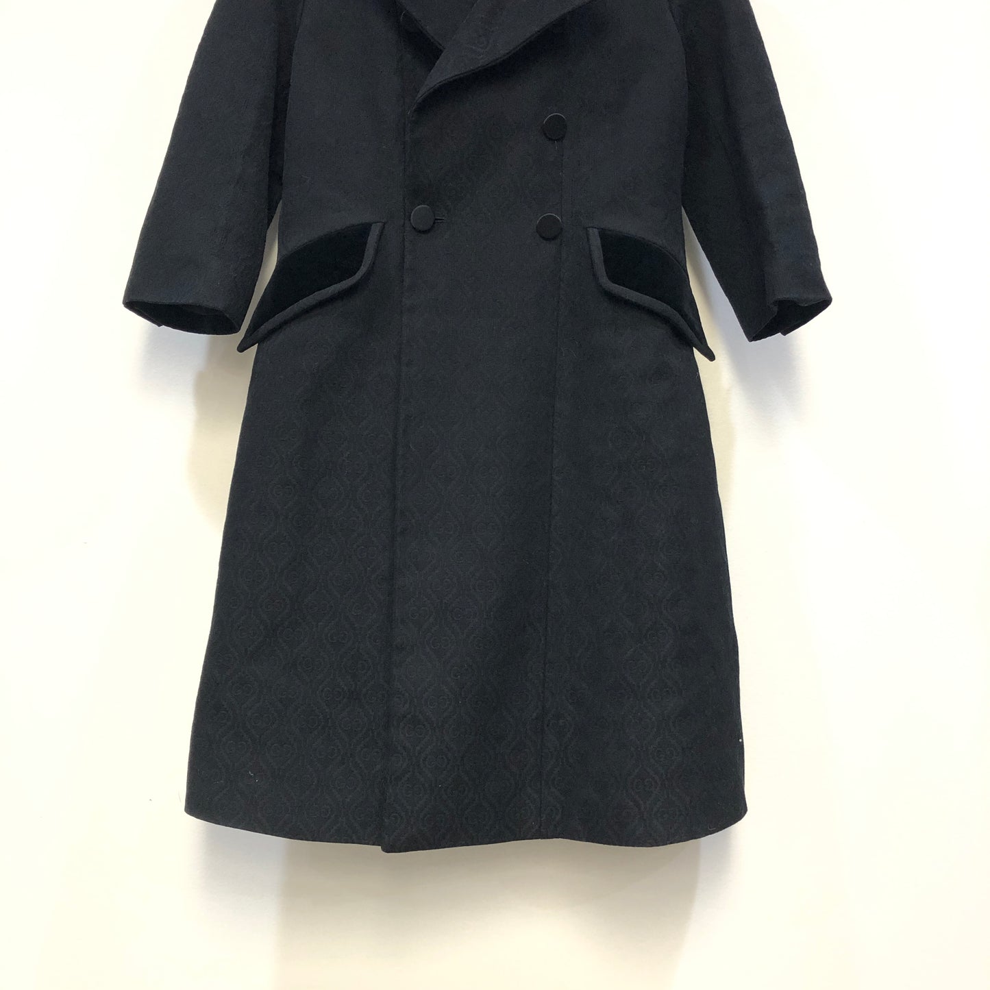 Gucci Black Wool Double Breasted Long Coat Size 42