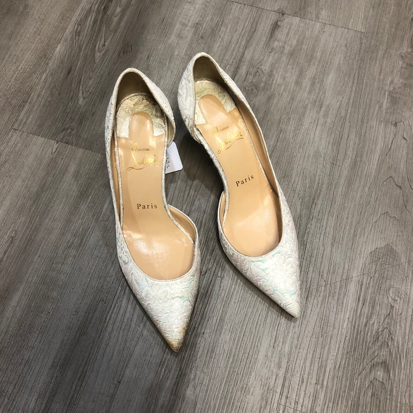 Christian Louboutin Women's Iridescent Lace Pointed Toe Stiletto Pumps Shoes 36 Ivory