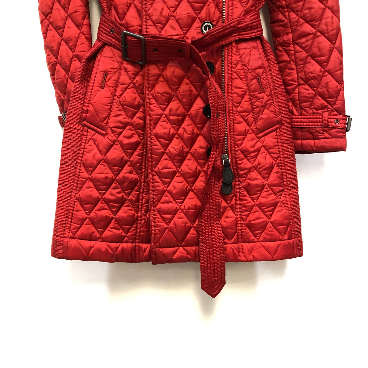 Burberry Red Quilted Trench Coat Size XS