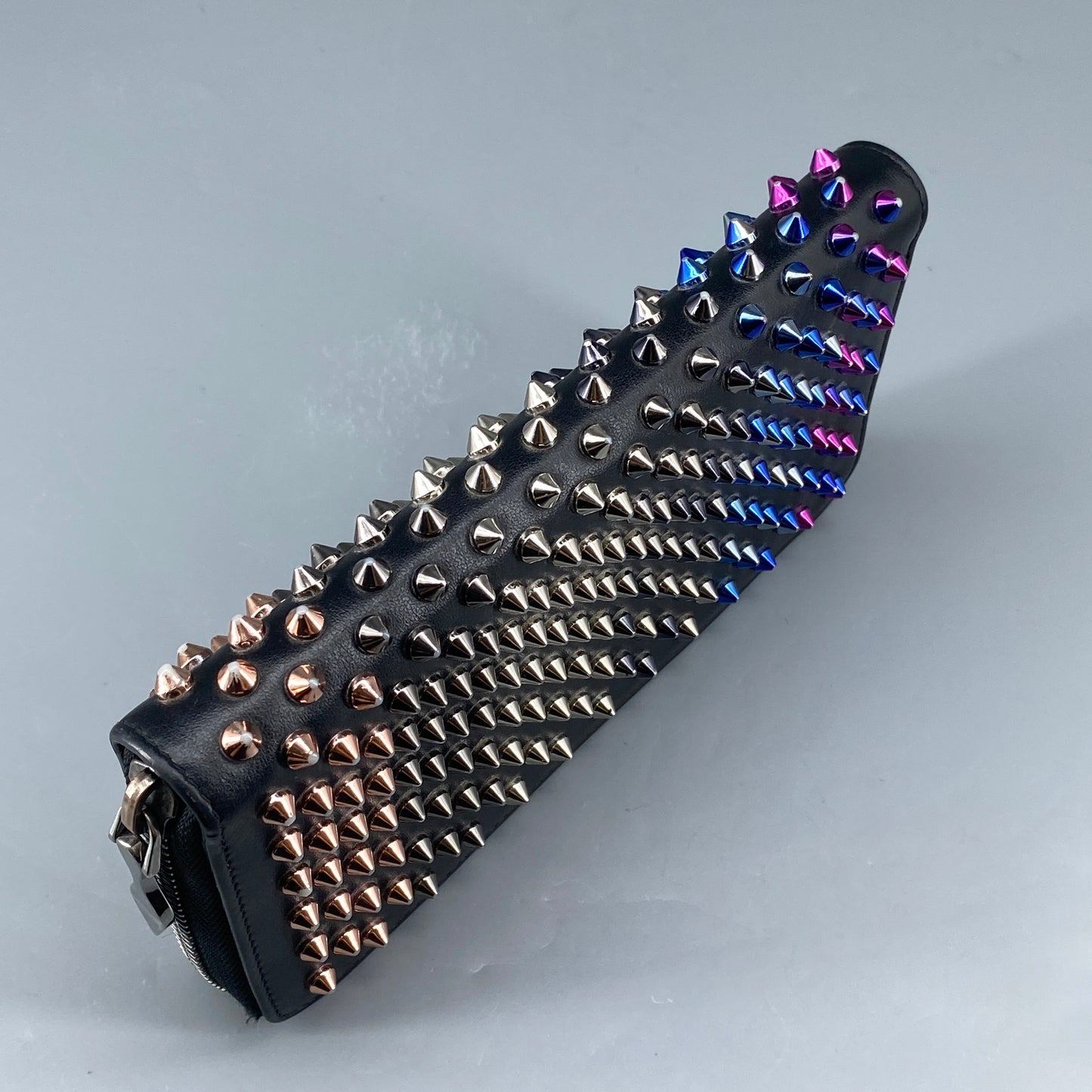 Christian Louboutin Black Leather Spiked Zip Around Long Wallet