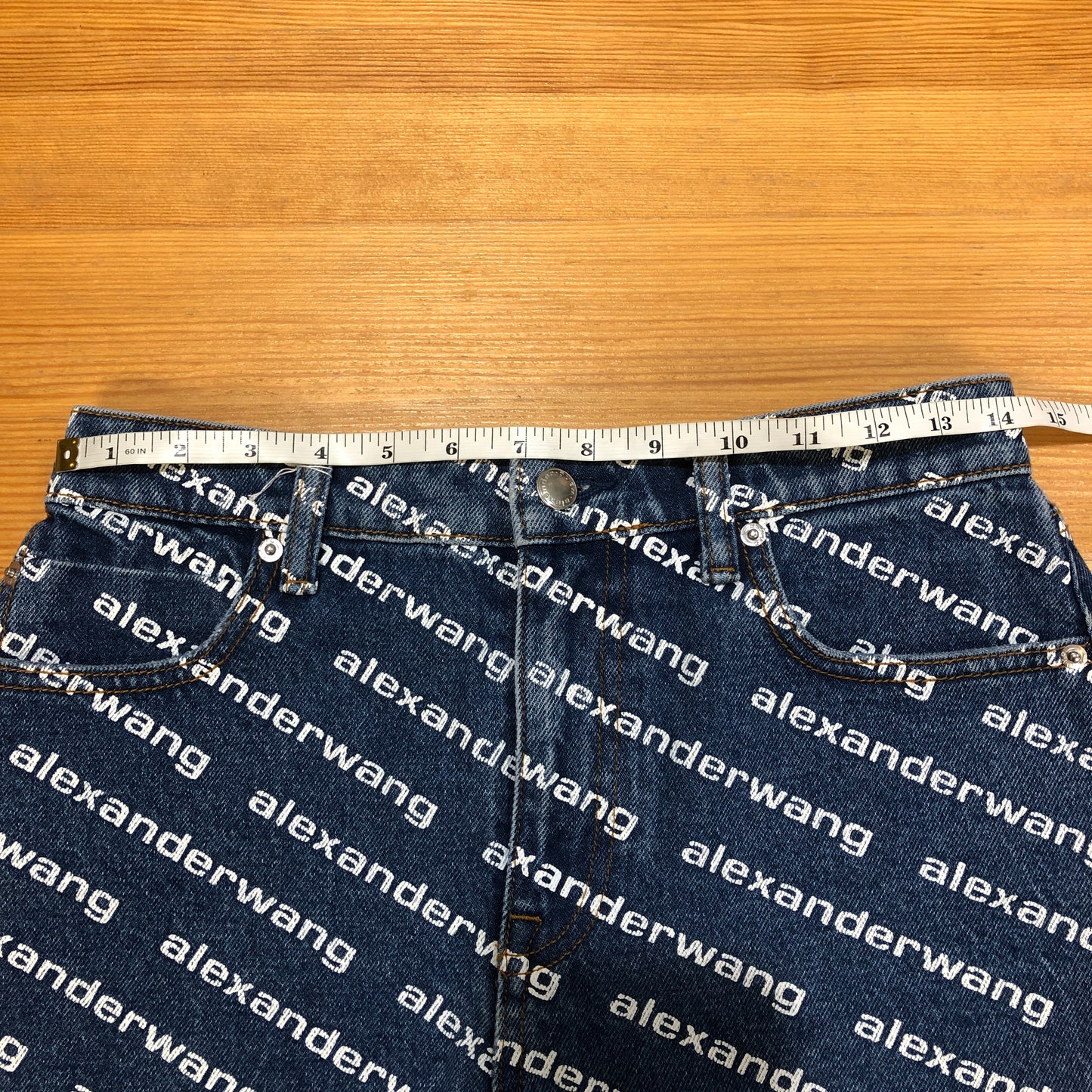 Alexander Wang Denim Logo Print Shorts Size 27 Blue