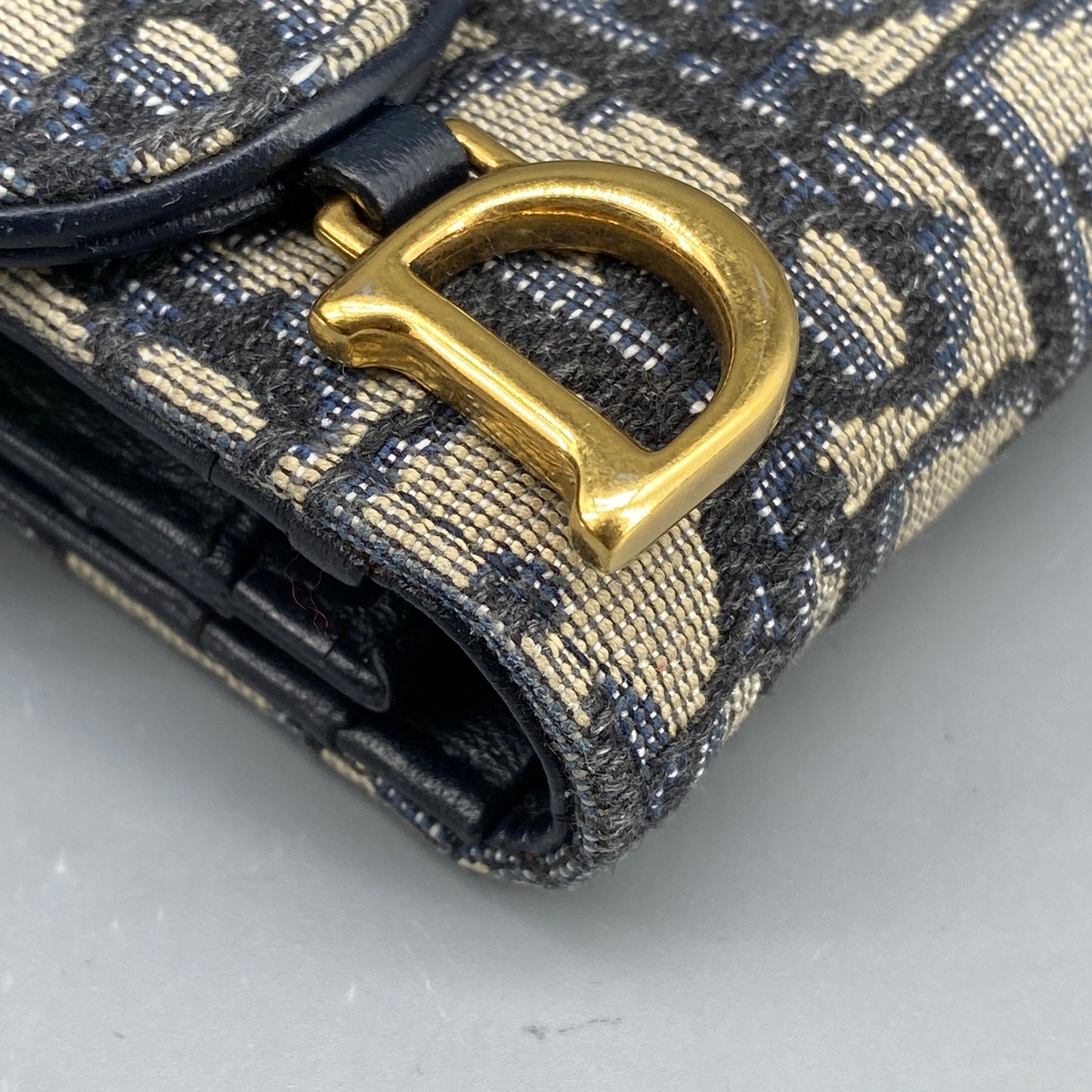 Christian Dior Oblique Saddle Compact Wallet Navy/Grey