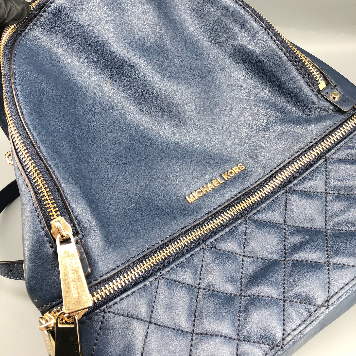 Michael Kors Quilted Leather Backpack Navy