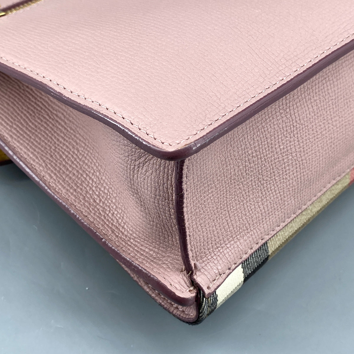 Burberry Derby Calfskin House Check Small Macken Crossbody Bag Pale Orchid
