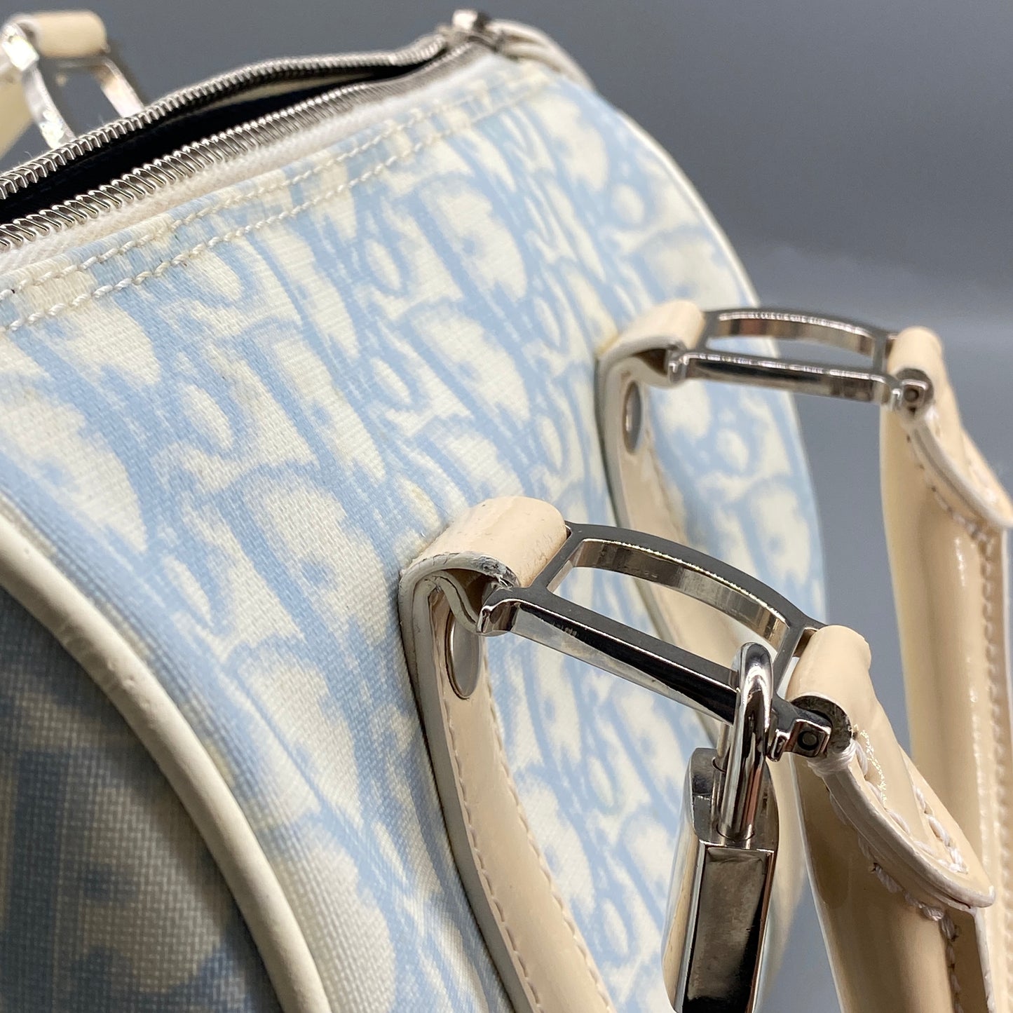 Christian Dior Vintage Oblique Boston Handbag cream/blue