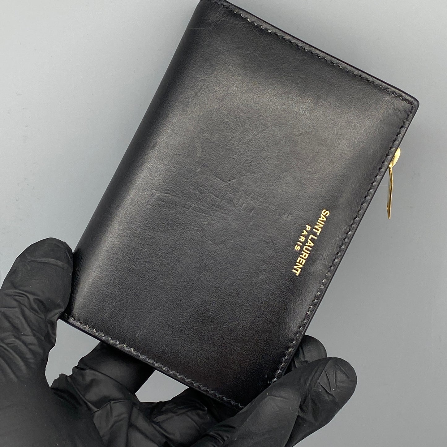 Saint Laurent Smooth Black Calfskin Bifold Wallet With Side Zipper