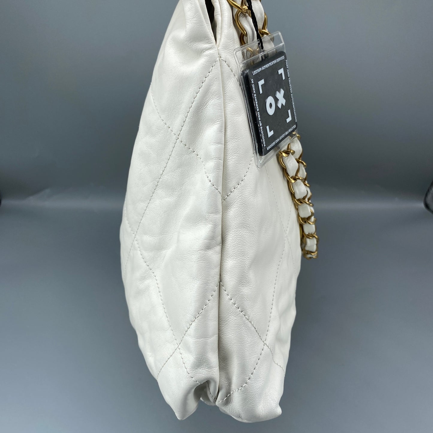 Chanel White Quilted Leather SMALL 22 Bag Tote