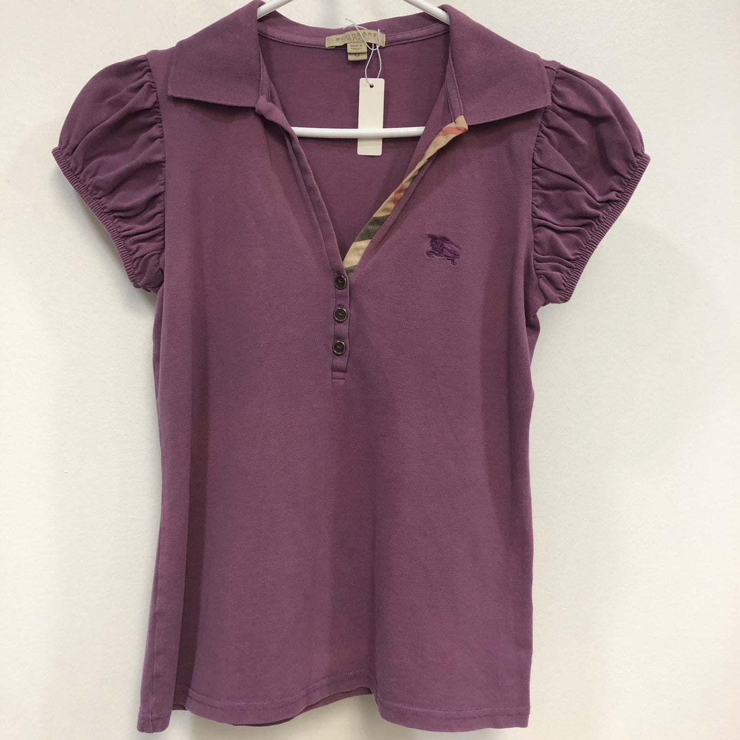 Burberry Brit Puff Short Sleeve Polo Shirt Size M Purple