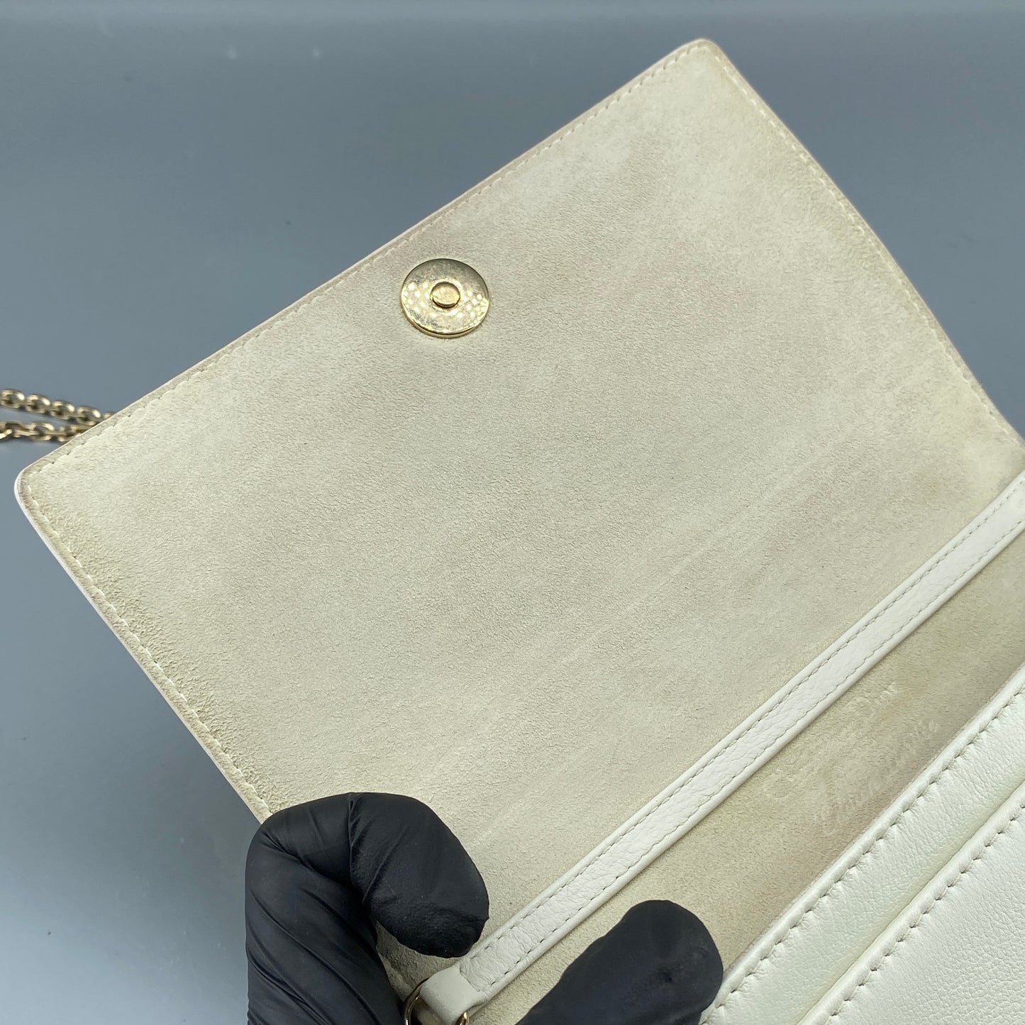 Christian Dior Cream Leather Valentine’s Limited Embossed Heart WOC Crossbody Bag
