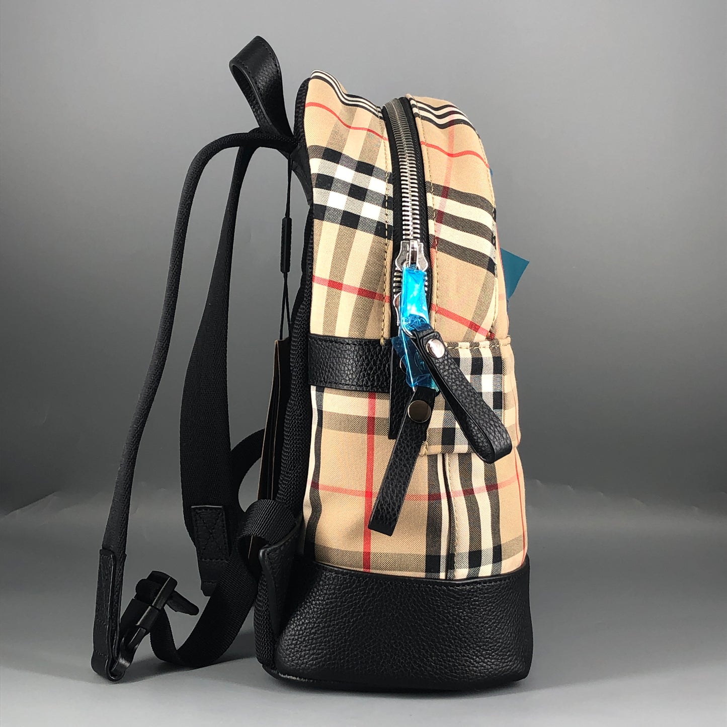 Burberry Vintage Check Nylon Leather Trim Backpack Beige