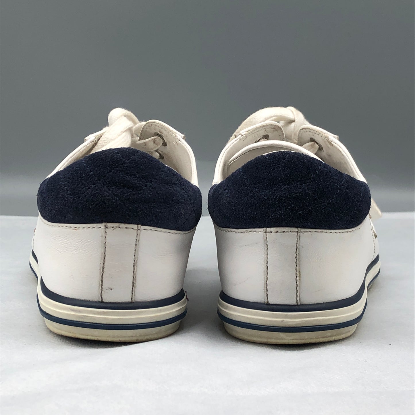 Chanel Women's White & Dark Blue Cap-Toe Sneakers shoes 36.5