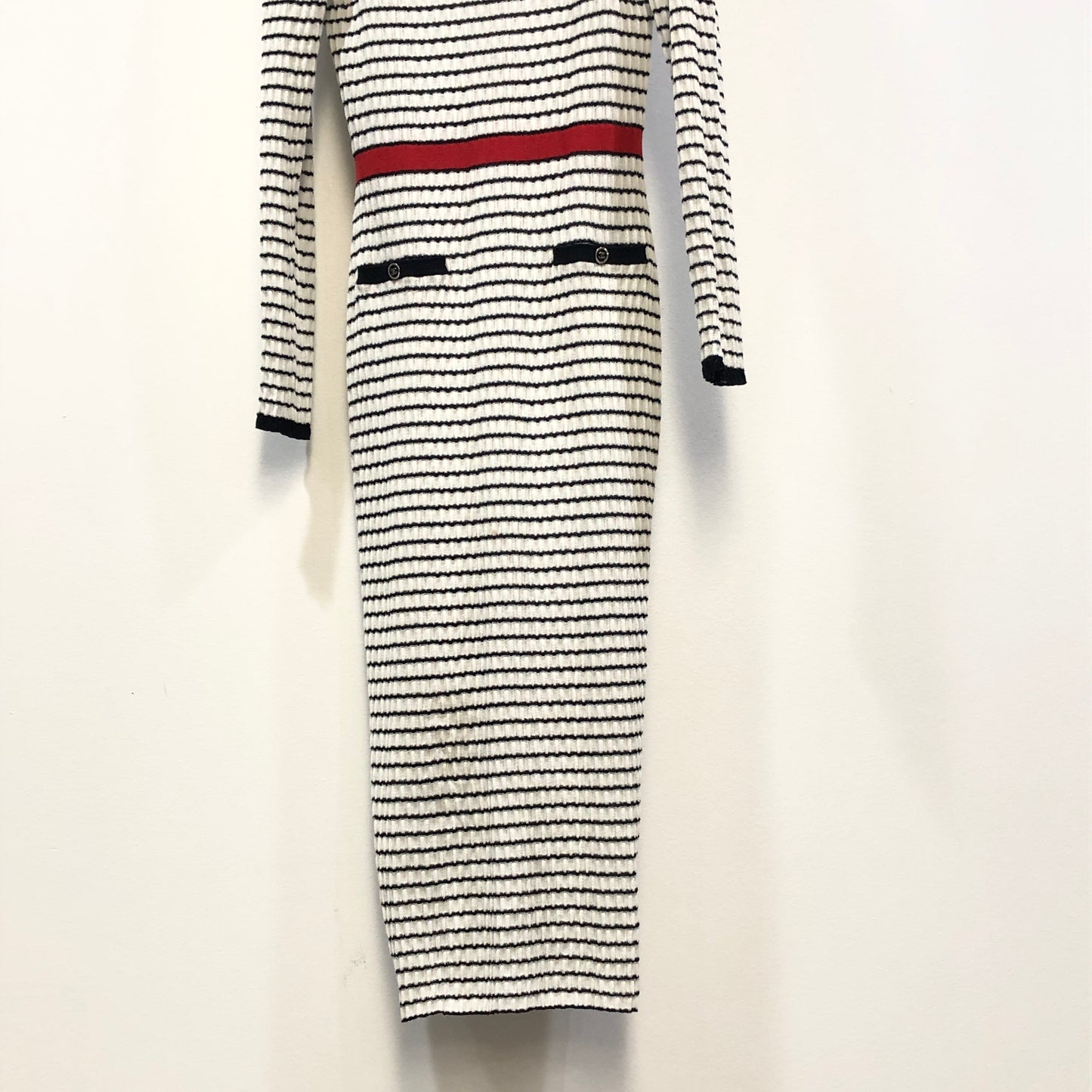Chanel Black & White Striped Knit Midi Dress Size 36
