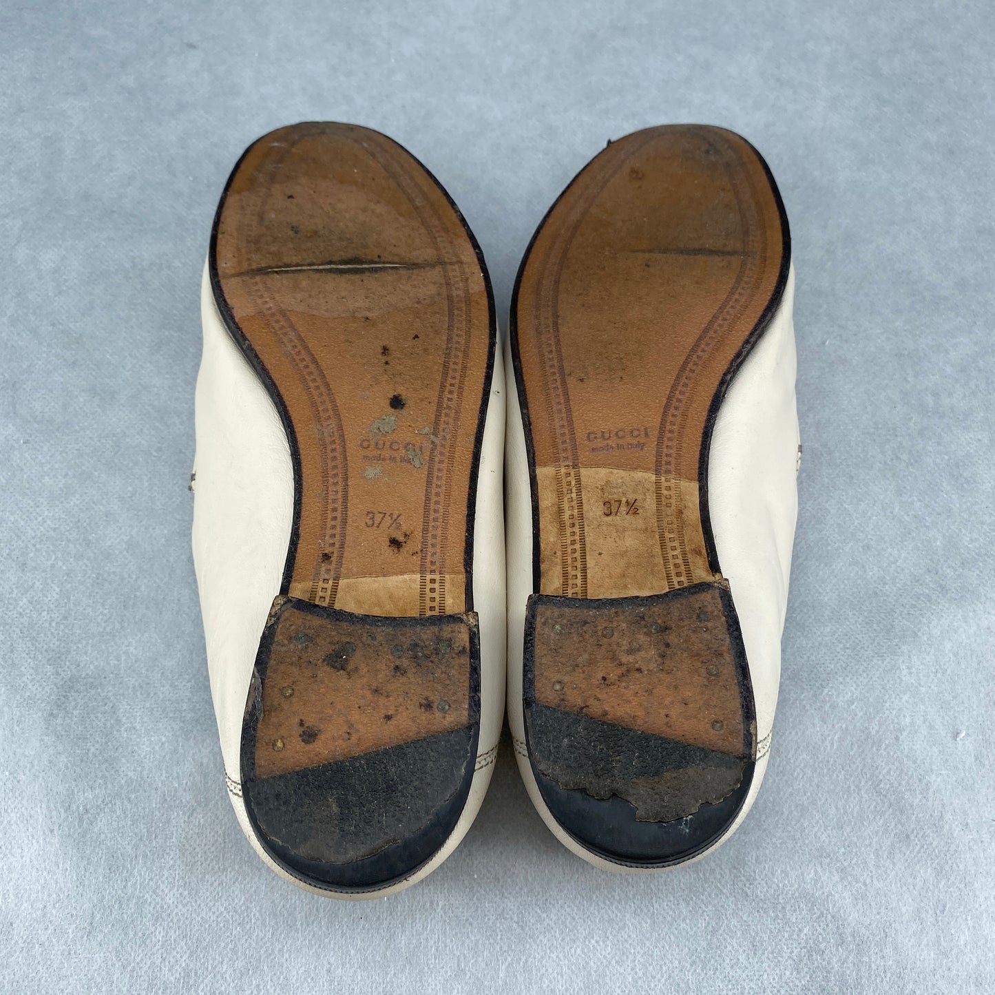 Gucci Cream Leather Horsebit Loafers Size 37