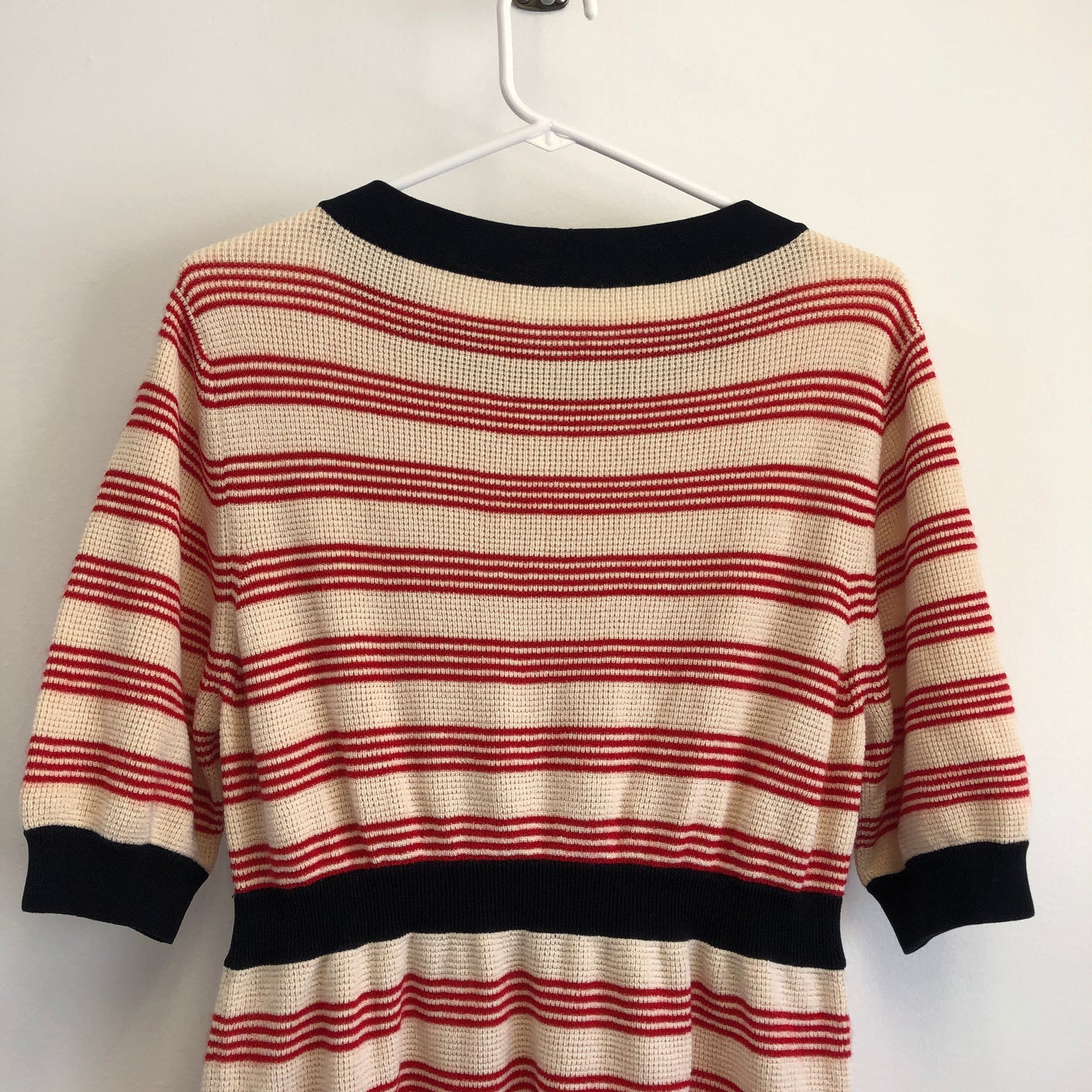 Chanel Red/Cream/Black Striped Knit Fit-and-Flare Dress