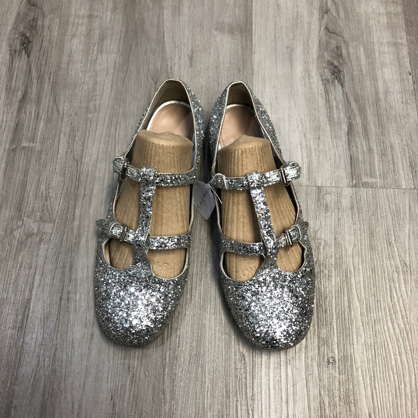 Miu Miu Women's Glitter Mary Jane Ballerina Shoes Size 38 Silver