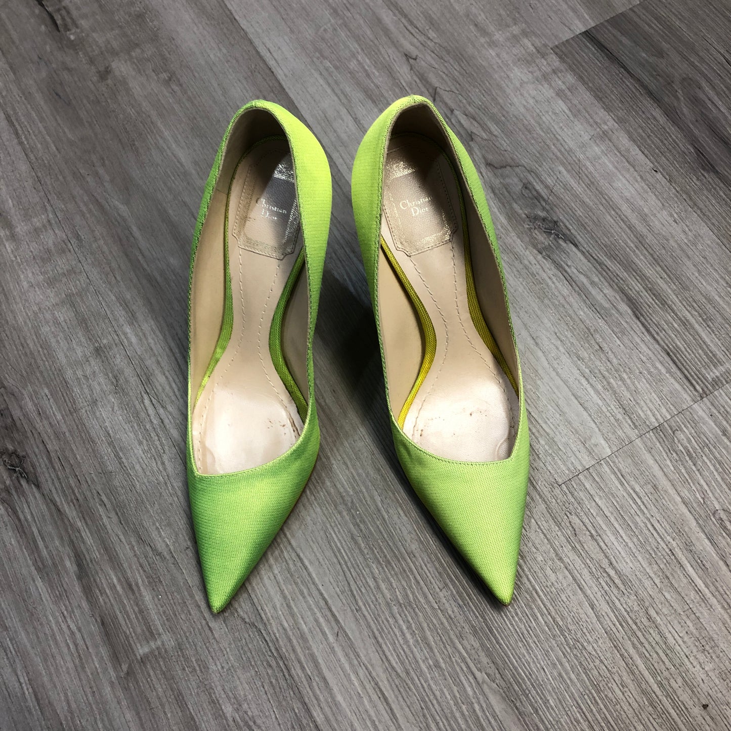 Christian Dior Cannage Pointed Toe Pumps 38 Green