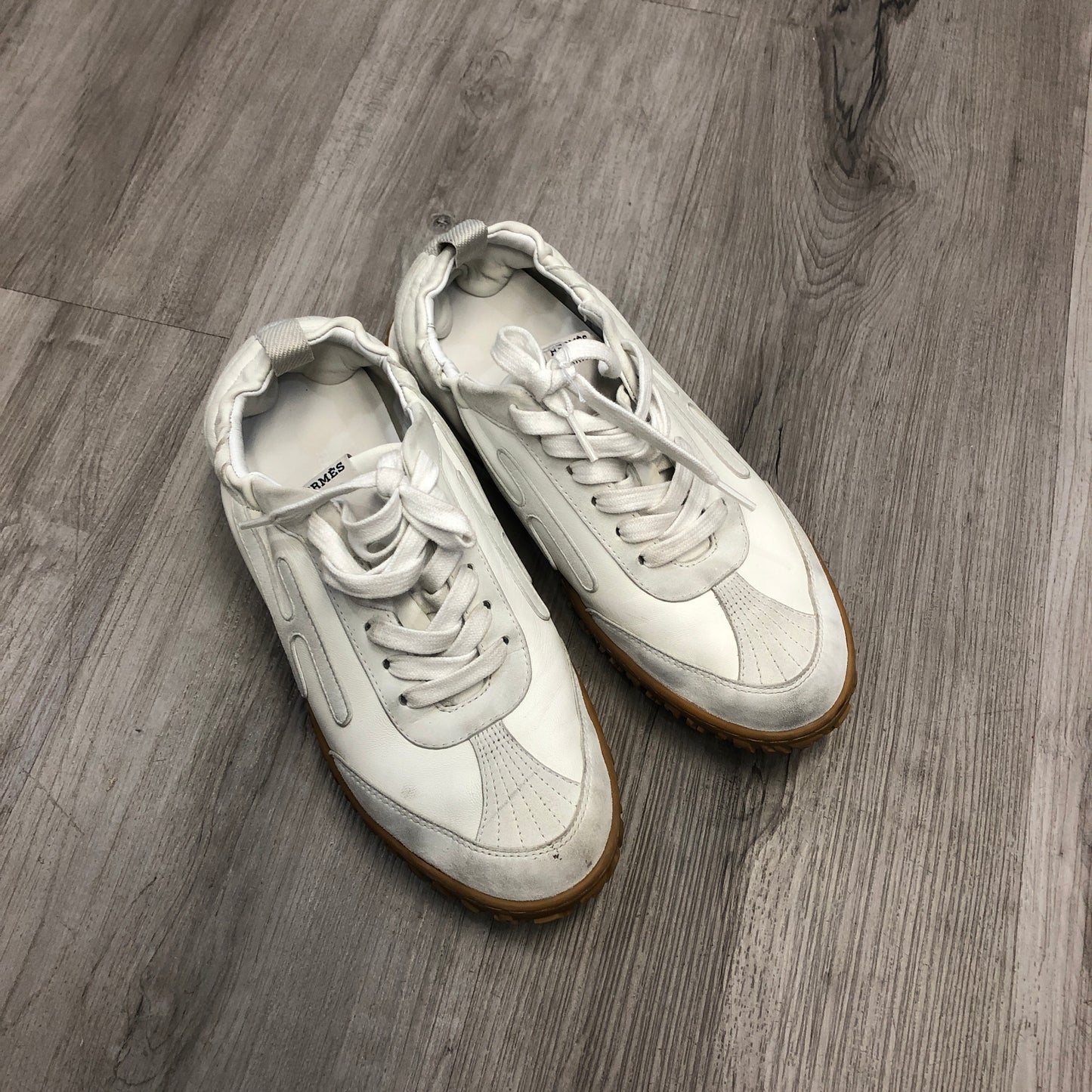 Hermes Women's Calfskin Low Top Lace Up Casual Sneaker Shoes 36 White