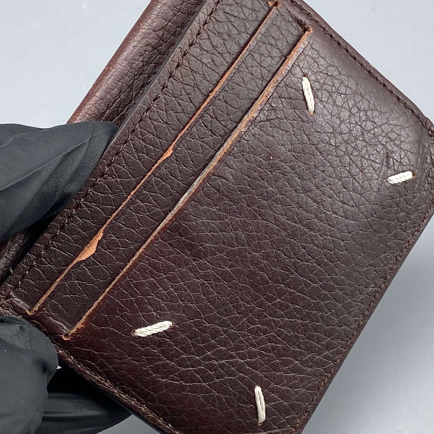 Maison Margiela Four Stitches Deep Brown Pebbled Leather Card Wallet